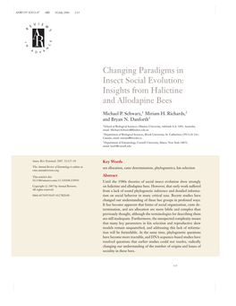 Changing Paradigms in Insect Social Evolution: Insights from Halictine and Allodapine Bees