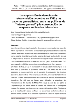 La Adquisición De Derechos De Retransmisión Deportiva En TVE Y