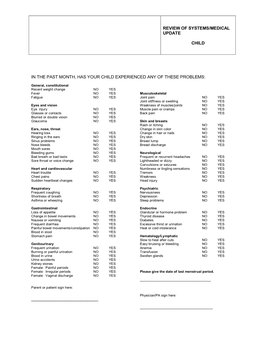 Review of Systems/Medical and Family History Update