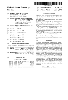United States Patent (19) 11 Patent Number: 5,856,141 Kim Et Al