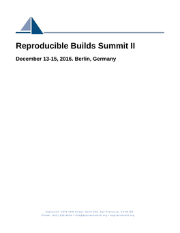 Reproducible Builds Summit II