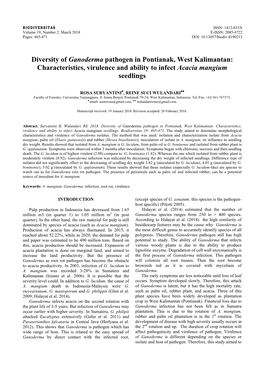 Diversity of Ganoderma Pathogen in Pontianak, West Kalimantan: Characteristics, Virulence and Ability to Infect Acacia Mangium Seedlings