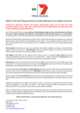 Media Release MOLLY the Real Thing