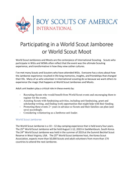 Participating in a World Scout Jamboree Or World Scout Moot