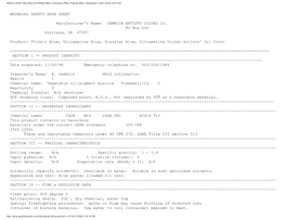 Material Safety Data Sheet for Phthalo Blue, Ultramarine Blue, Prussian Blue, Ultramarine Violet Artists' Oil Color