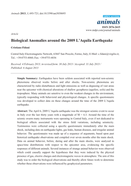 Biological Anomalies Around the 2009 L'aquila Earthquake