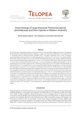 Thelymitra Species (Orchidaceae) and Their Hybrids in Western Australia