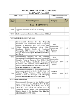 AGENDA for the 75 SEAC MEETING on 29 & 30 June, 2017