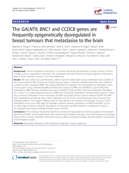 The GALNT9, BNC1 and CCDC8 Genes Are Frequently Epigenetically Dysregulated in Breast Tumours That Metastasise to the Brain Rajendra P