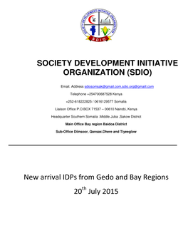 New Arrival Idps from Gedo and Bay Regions 20 July 2015