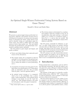 An Optimal Single-Winner Preferential Voting System Based on Game Theory∗