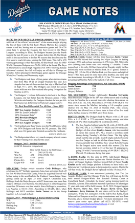 At Miami Marlins (41-46) RHP Brandon Mccarthy (6-3, 3.12) Vs