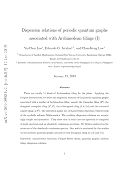 Dispersion Relations of Periodic Quantum Graphs Associated with Archimedean Tilings (I)