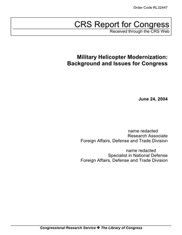 Military Helicopter Modernization: Background and Issues for Congress