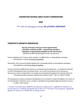 103-111 Ossington Avenue PLANNING OPINION