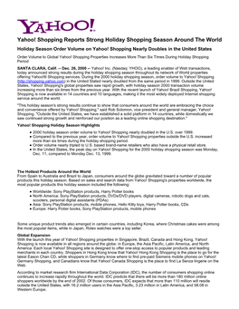 Yahoo! Shopping Reports Strong Holiday Shopping