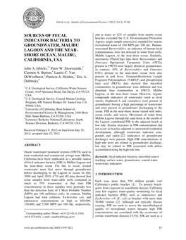 Sources of Fecal Indicator Bacteria to Groundwater, Malibu Lagoon And