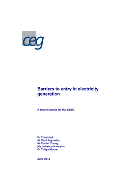 Barriers to Entry in Electricity Generation