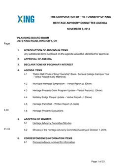 Heritage Advisory Committee Agenda