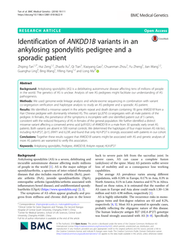 Identification of ANKDD1B Variants in an Ankylosing Spondylitis Pedigree and a Sporadic Patient