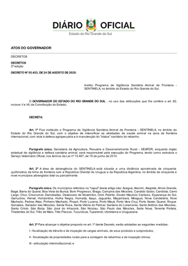 Decreto 55.453 24/08/2020 Programa Sentinela