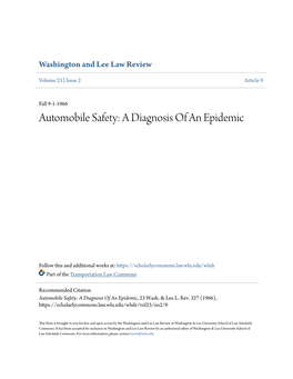 Automobile Safety: a Diagnosis of an Epidemic