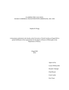 Russia's Imperial Encounter with Armenians, 1801-1894