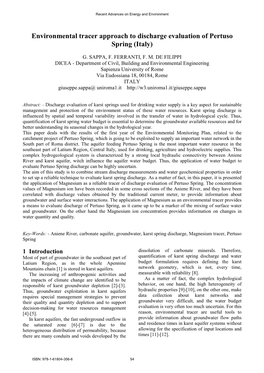 Environmental Tracer Approach to Discharge Evaluation of Pertuso Spring (Italy)