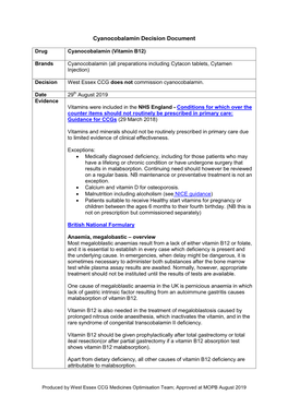 Cyanocobalamin Decision Document