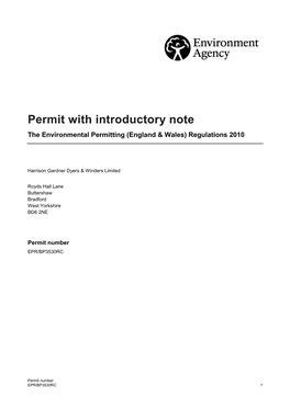 Permit with Introductory Note the Environmental Permitting (England & Wales) Regulations 2010