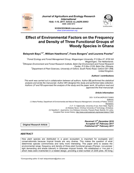 Effect of Environmental Factors on the Frequency and Density of Three Functional Groups of Woody Species in Ghana