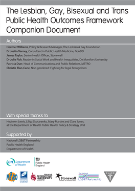 The Lesbian, Gay, Bisexual and Trans Public Health Outcomes Framework Companion Document