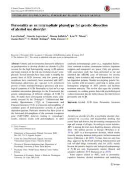 Personality As an Intermediate Phenotype for Genetic Dissection of Alcohol Use Disorder