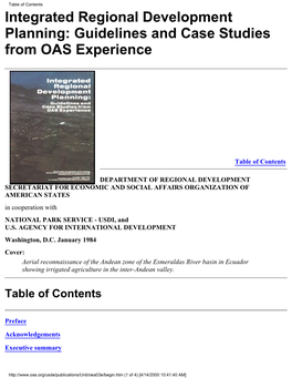 Table of Contents Integrated Regional Development Planning: Guidelines and Case Studies from OAS Experience