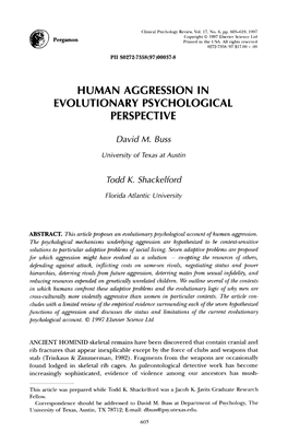 Human Aggression in Evolutionary Psychological Perspective
