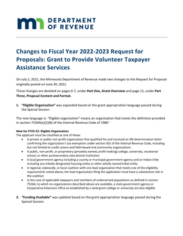 Grant to Provide Volunteer Taxpayer Assistance Services