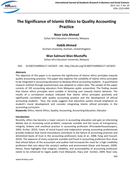 The Significance of Islamic Ethics to Quality Accounting Practice