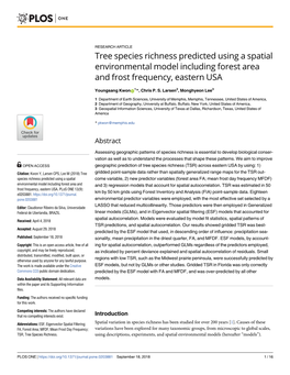 Tree Species Richness Predicted Using a Spatial Environmental Model Including Forest Area and Frost Frequency, Eastern USA