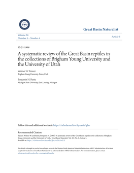 A Systematic Review of the Great Basin Reptiles in the Collections of Brigham Young University and the University of Utah Wilmer W