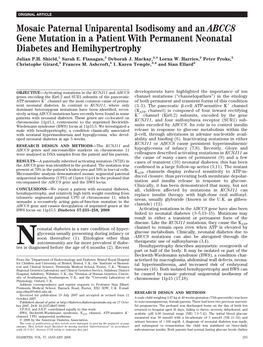 Mosaic Paternal Uniparental Isodisomy and an ABCC8 Gene Mutation in a Patient with Permanent Neonatal Diabetes and Hemihypertrophy Julian P.H