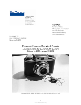 Laurie Simmons: Big Camera/Little Camera October 14, 2018 – January 27, 2019