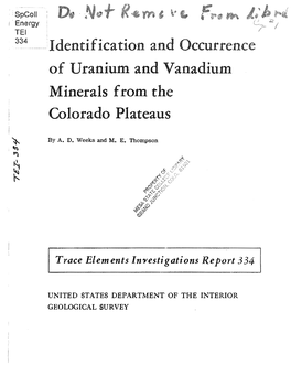 Identification and Occurrence of Uranium and Vanadium Minerals from the Colorado Plateaus