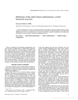 Definition of the Adult Chiari Malformation: a Brief Historical Overview