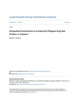 Extrajudicial Punishments to Combat the Philippine Drug War: Problem Or Solution?