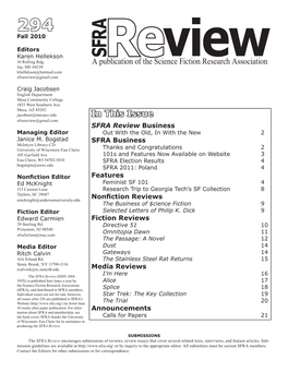 A Publication of the Science Fiction Research Association in This Issue