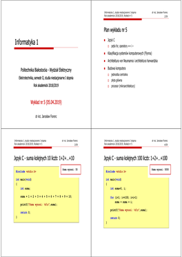 Informatyka 1, Studia Niestacjonarne I Stopnia Dr Inż