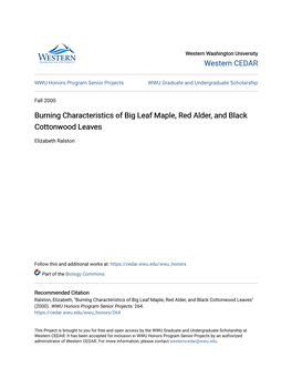 Burning Characteristics of Big Leaf Maple, Red Alder, and Black Cottonwood Leaves