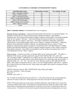 Categorical Variable Consolidation Tables