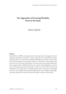 New Approaches to Correcting Metabolic Errors in Tay-Sachs