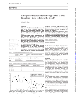 Emergency Medicine Terminology in the United Kingdom—Time to Follow the Trend?